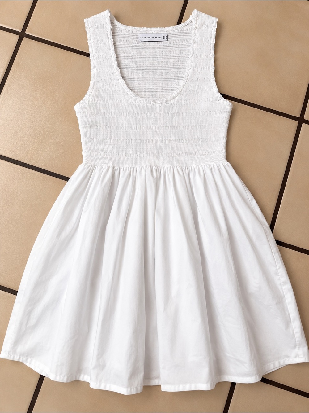White Sleeveless Smocked Bodice Dress